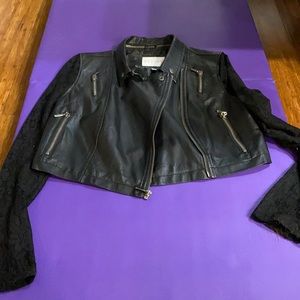 Black Leather/Lace Jacket Top